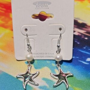 ICON Silver Starfish Earrings with Pearl Accents